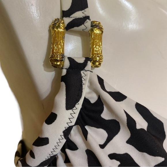 Lands End Black and White Ruched Tankini Top with Gold Accents Size 8 - Picture 2 of 7